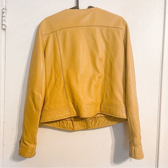 Mango Genuine Leather Biker Jacket Orange Mustard S - Picture 7 of 9